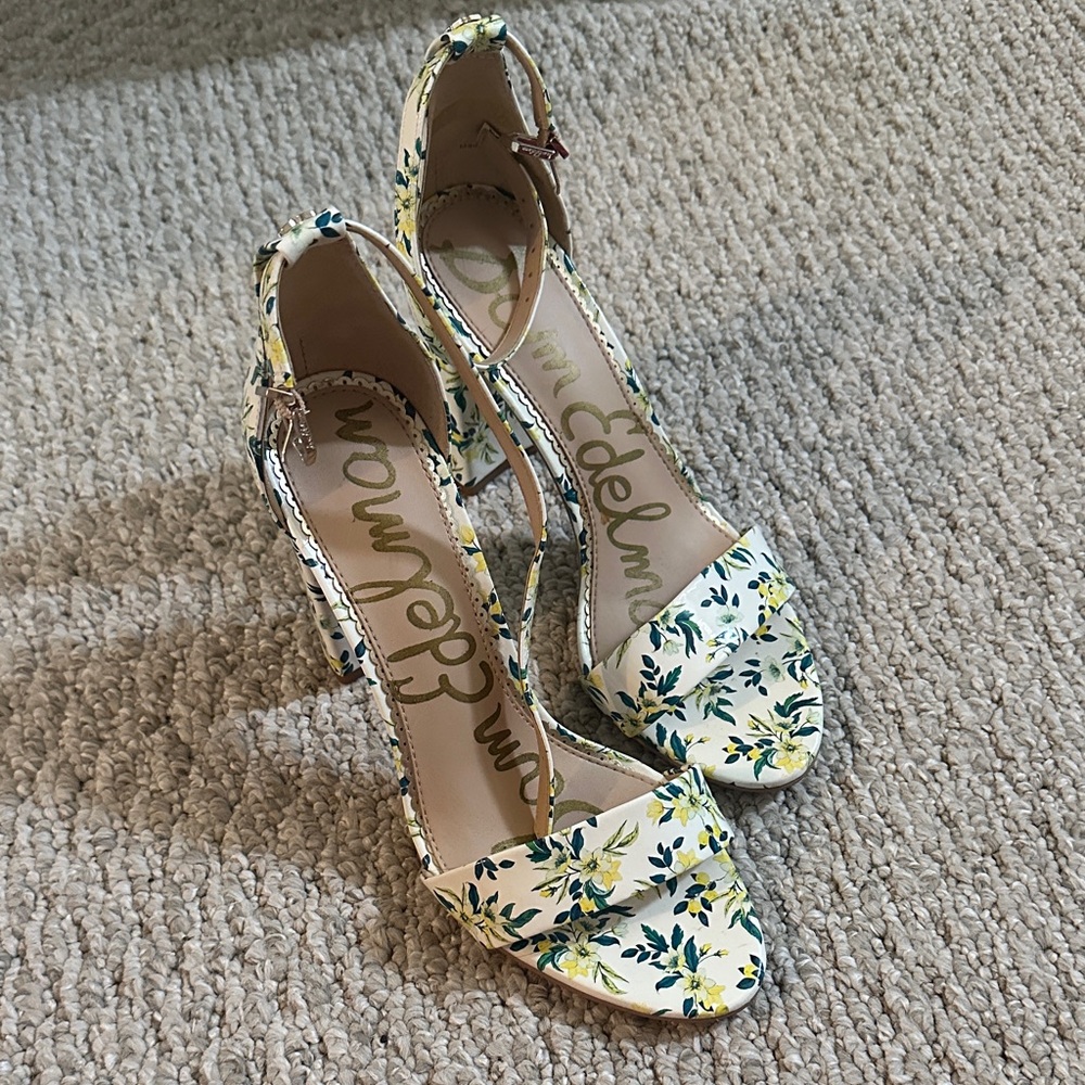 Sam Edelman Floral Print Heels - Green and Yellow
